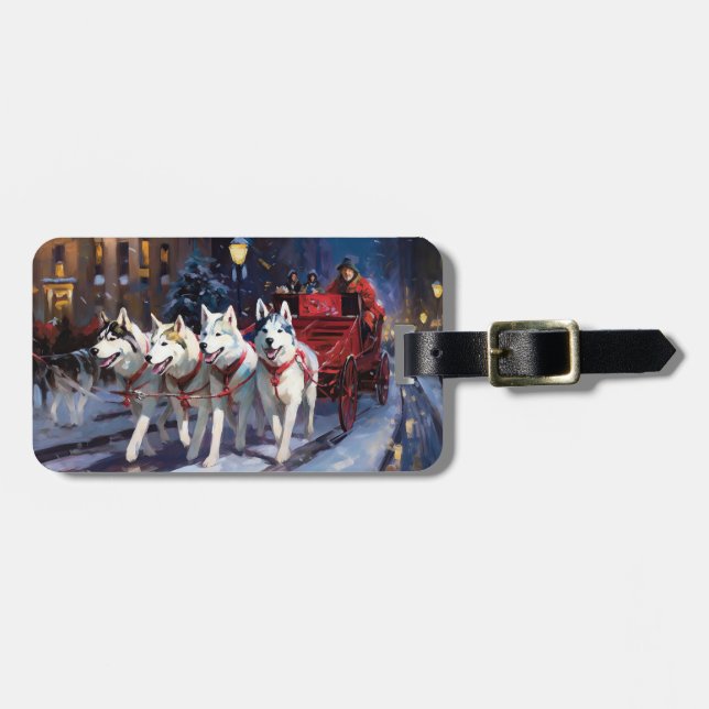 Siberian Husky Christmas Festive Season  Luggage Tag (Front Horizontal)