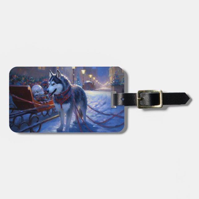 Siberian Husky Christmas Festive Season Luggage Tag (Front Horizontal)