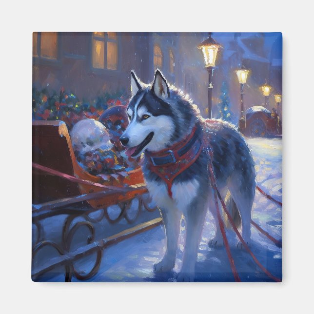 Siberian Husky Christmas Festive Season Magnet (Front)