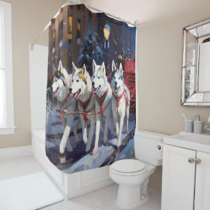 Siberian Husky Christmas Festive Season  Shower Curtain