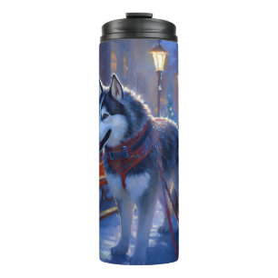Siberian Husky Christmas Festive Season Thermal Tumbler