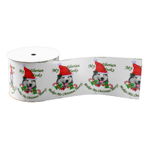 Siberian Husky Christmas Grosgrain Ribbon
