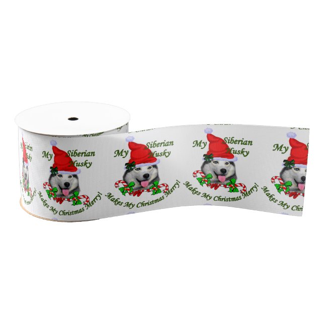 Siberian Husky Christmas Grosgrain Ribbon (Spool)