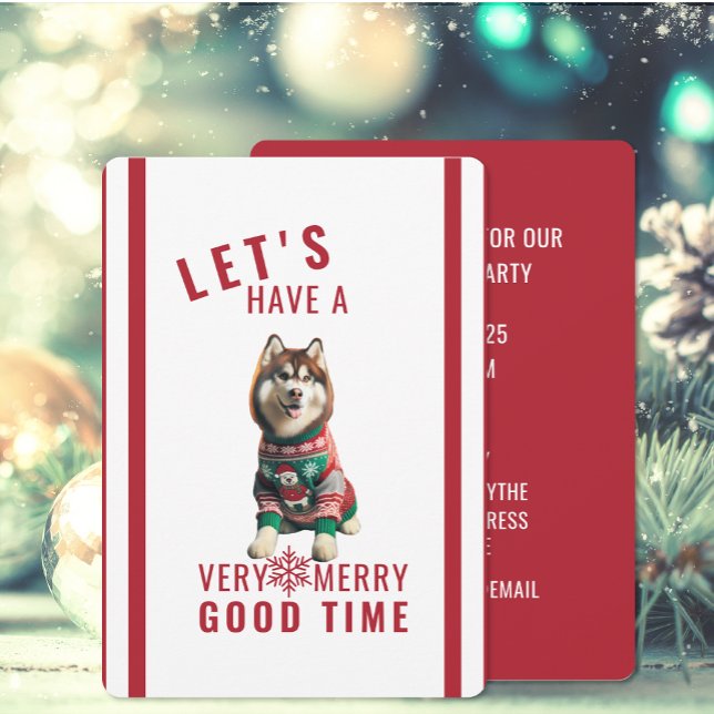 Siberian Husky Christmas Holiday Invitation (The front and back of the Siberian Husky Christmas Holiday invitations)