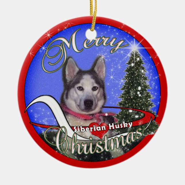 Siberian Husky CHRISTMAS ORNAMENT (Front)