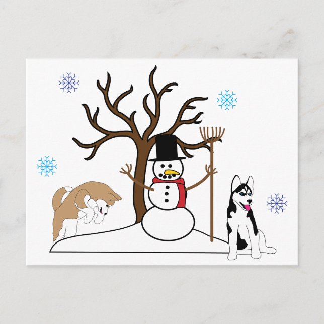 Siberian Husky Christmas Postcard (Front)