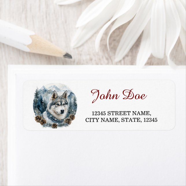Siberian Husky Christmas Return Address (Insitu)