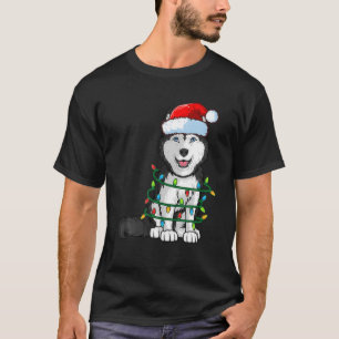 Siberian Husky Christmas Santa Hat Xmas Lights Dog T-Shirt