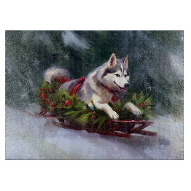 Siberian Husky Christmas snow winter Cutting Board (Front)