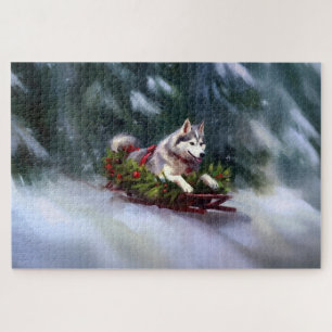 Siberian Husky Christmas snow winter Jigsaw Puzzle