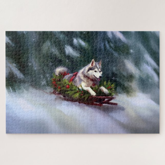 Siberian Husky Christmas snow winter Jigsaw Puzzle (Horizontal)