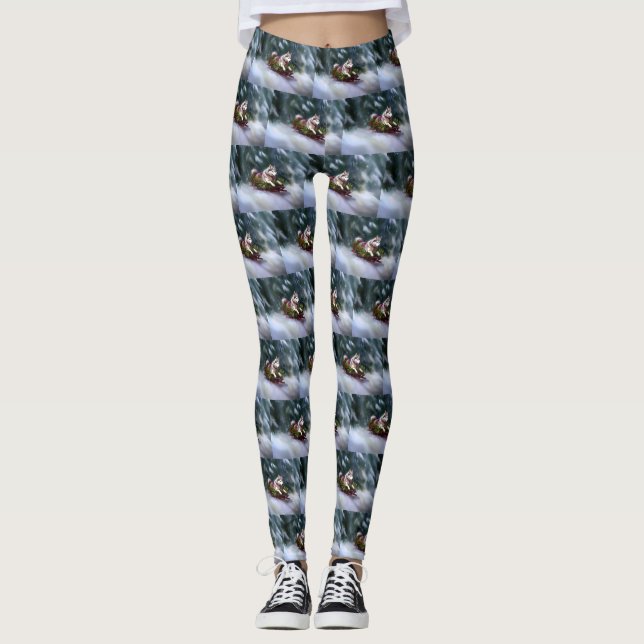 Siberian Husky Christmas snow winter Leggings (Front)