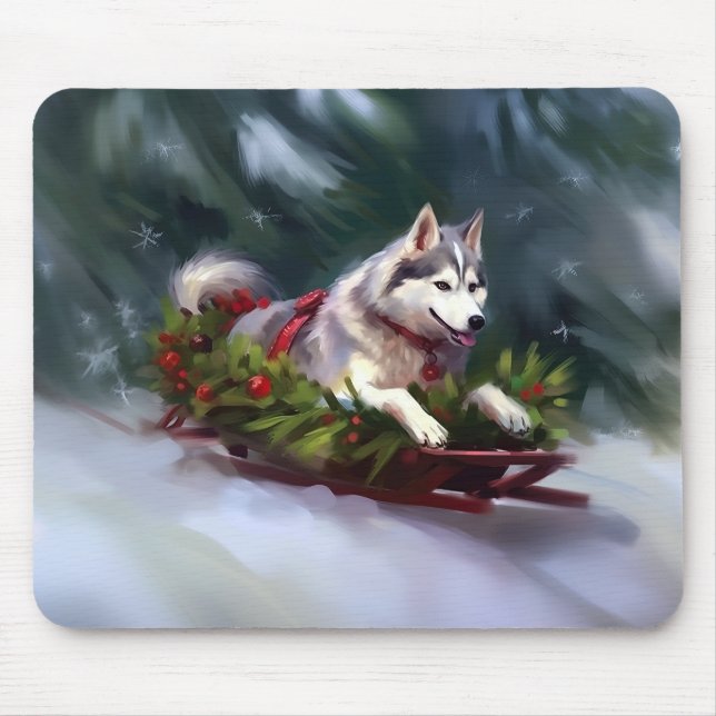 Siberian Husky Christmas snow winter Mouse Mat (Front)