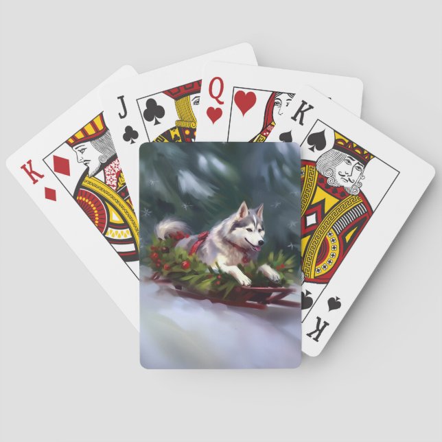 Siberian Husky Christmas snow winter Playing Cards (Back)