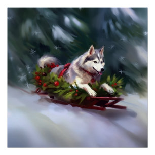 Siberian Husky Christmas snow winter Poster