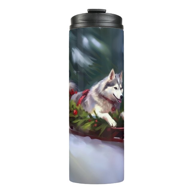 Siberian Husky Christmas snow winter Thermal Tumbler (Front)