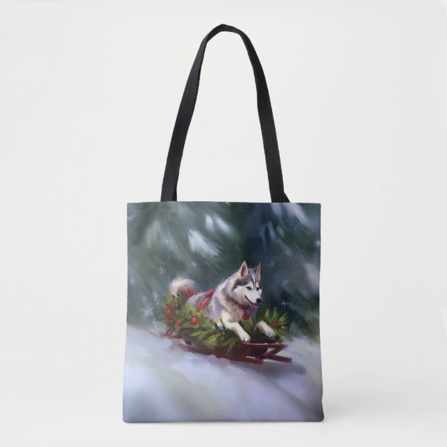 Siberian Husky Christmas snow winter Tote Bag (Front)