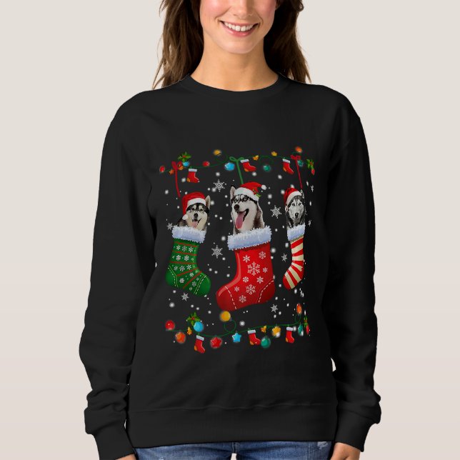 Siberian Husky Christmas Socks Funny Sweatshirt (Front)