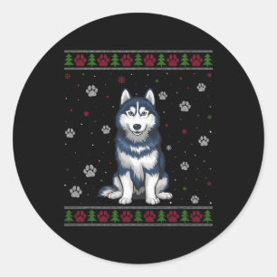 Siberian Husky Christmas Sweater Xmas Pet Animal D Classic Round Sticker