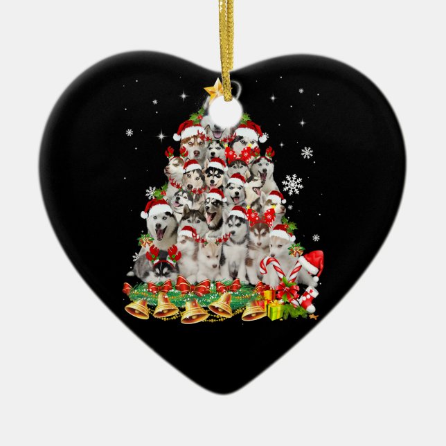 Siberian husky christmas tree lights | dog xmas ceramic tree decoration (Front)