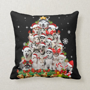 Siberian husky christmas tree lights   dog xmas cushion