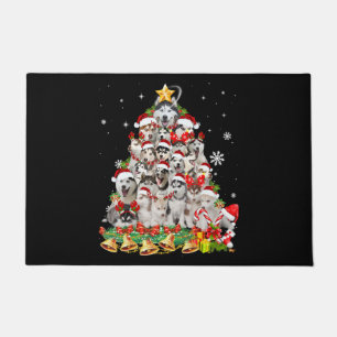 Siberian husky christmas tree lights dog xmas doormat