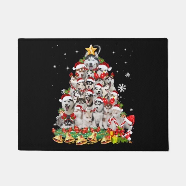 Siberian husky christmas tree lights | dog xmas doormat (Front)