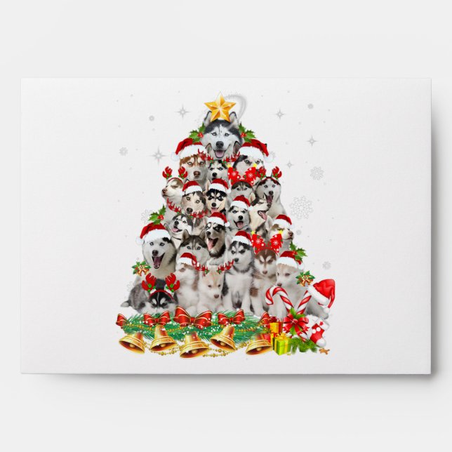 Siberian husky christmas tree lights | dog xmas envelope (Front)