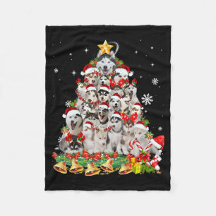 Siberian husky christmas tree lights   dog xmas fleece blanket