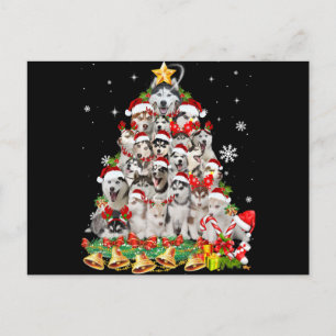 Siberian husky christmas tree lights   dog xmas holiday postcard