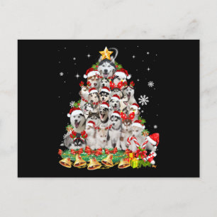 Siberian husky christmas tree lights dog xmas invitation postcard
