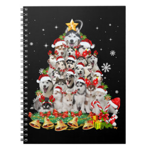 Siberian husky christmas tree lights dog xmas notebook