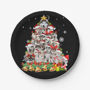 Siberian husky christmas tree lights   dog xmas paper plate