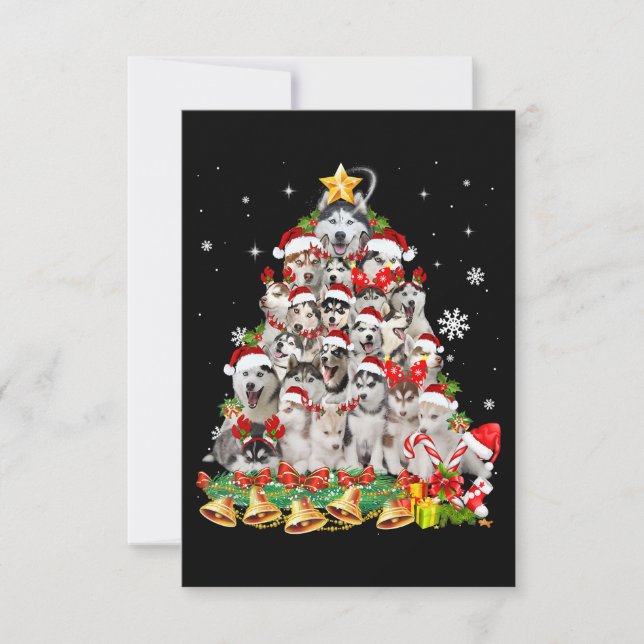 Siberian husky christmas tree lights | dog xmas thank you card (Front)