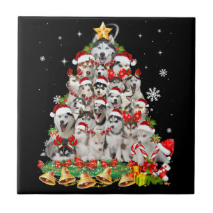 Siberian husky christmas tree lights dog xmas tile