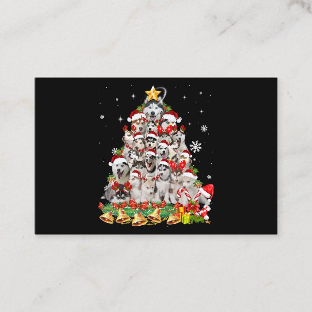Siberian Husky Christmas Tree Lights Funny Dog Business Card (Front)