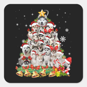 Siberian Husky Christmas Tree Lights Funny Dog Square Sticker