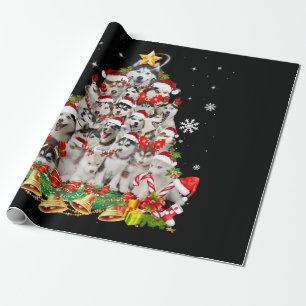 Siberian Husky Christmas Tree Lights Funny Dog Wrapping Paper