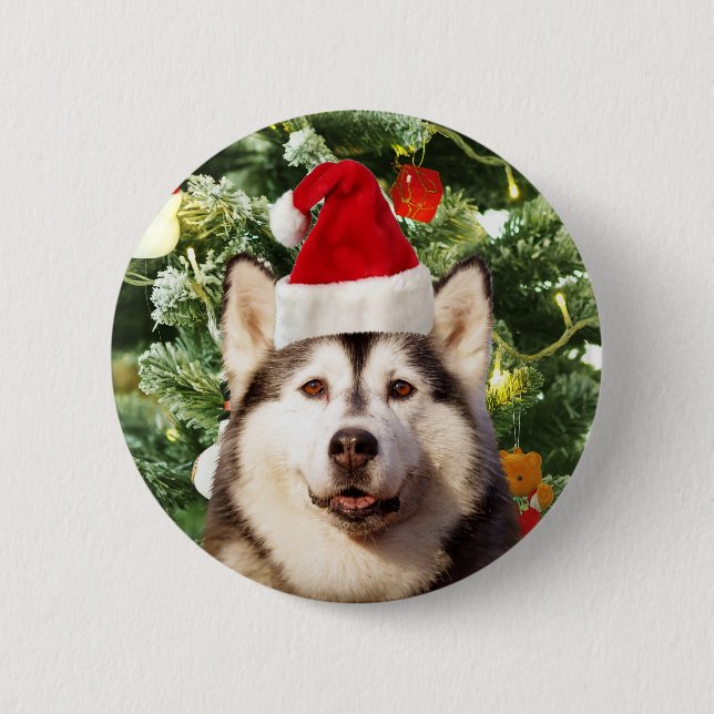 Siberian Husky Christmas Tree Ornaments Snowman 6 Cm Round Badge (Front)