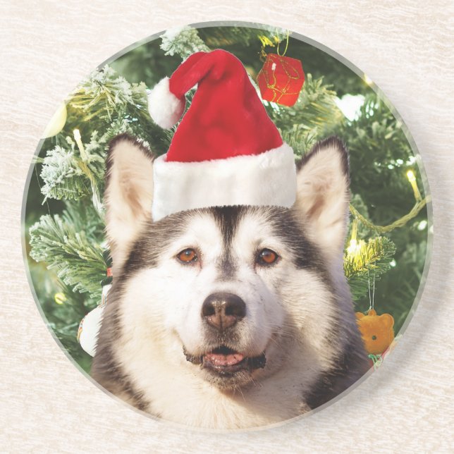 Siberian Husky Christmas Tree Ornaments Snowman Coaster (Front)