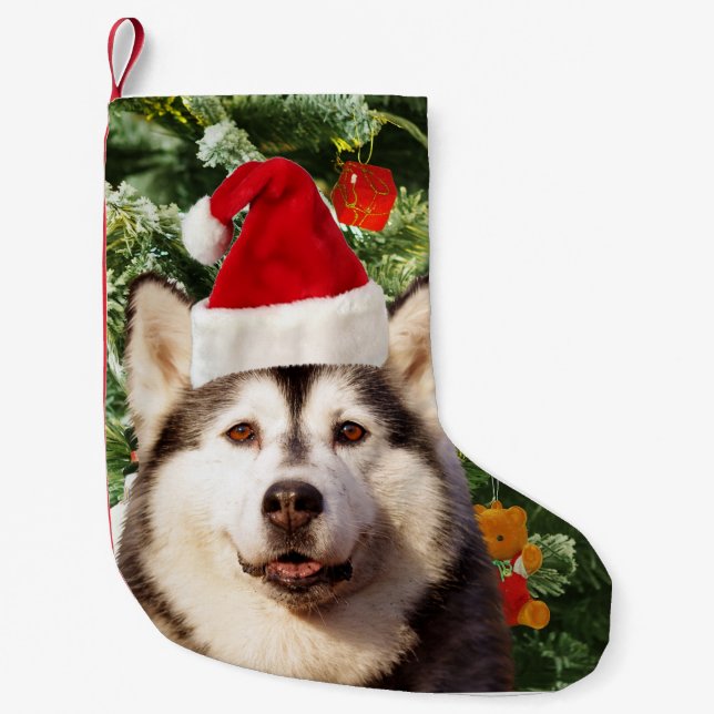 Siberian Husky Christmas Tree Ornaments Snowman Small Christmas Stocking (Front)
