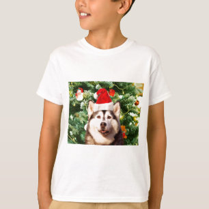 Siberian Husky Christmas Tree Ornaments Snowman T-Shirt
