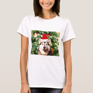 Siberian Husky Christmas Tree Ornaments Snowman T-Shirt