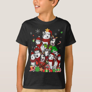 Siberian Husky Christmas Tree T Shirt Xmas Gift Do