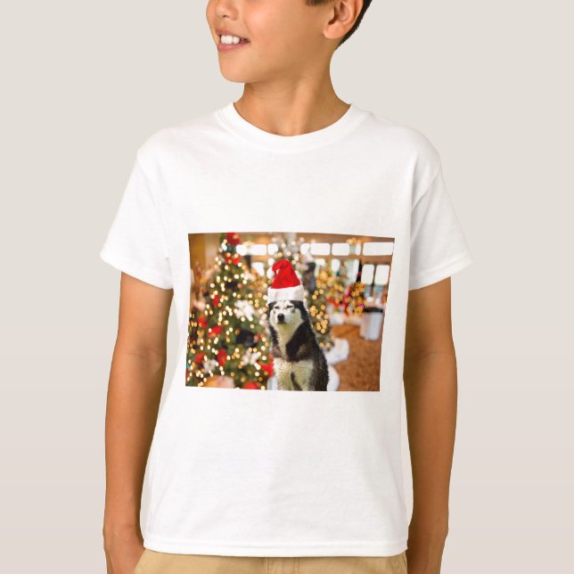 Siberian Husky Christmas Tree Tees Tshirt (Front)