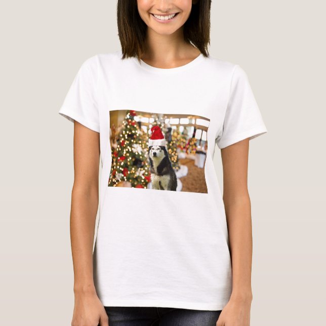 Siberian Husky Christmas Tree Tees Tshirt (Front)