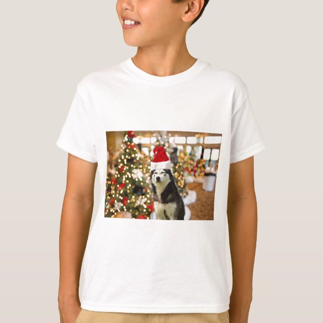 Siberian Husky Christmas Tree Tees Tshirt (Front)