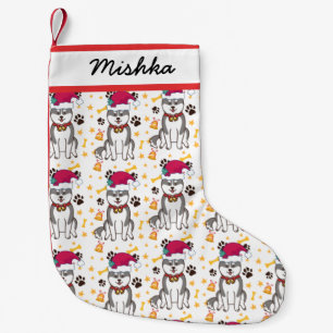 Siberian Husky Christmas With Custom Dog Name Small Christmas Stocking