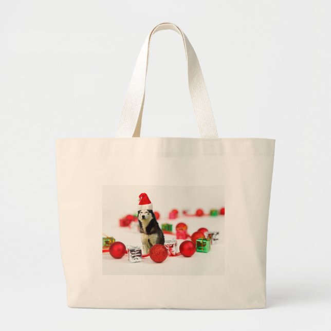 Siberian Husky Christmas with Ornament  Gift Box Large Tote Bag (Front)
