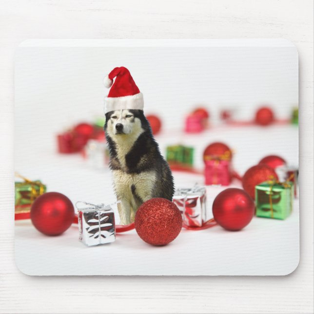 Siberian Husky Christmas with Ornament Gift Box Mouse Mat (Front)